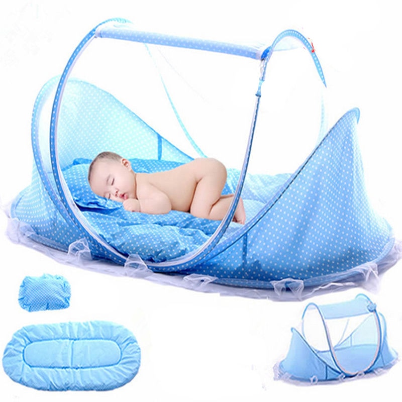 Jogo de cama e armação dobrável com rede antimosquito para bebês de 0 à 3 anos